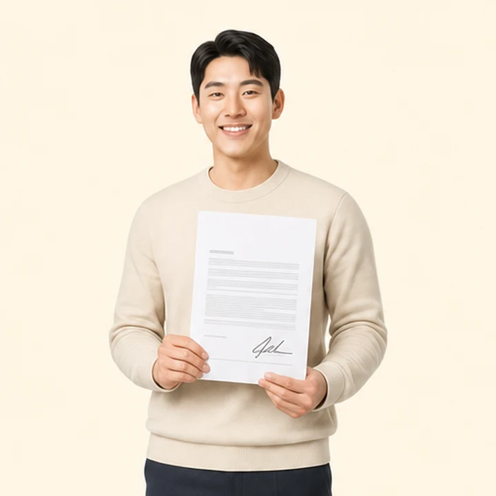 신용불량자 투싼 장기렌트 서면 견적서를 들고 있는 고객